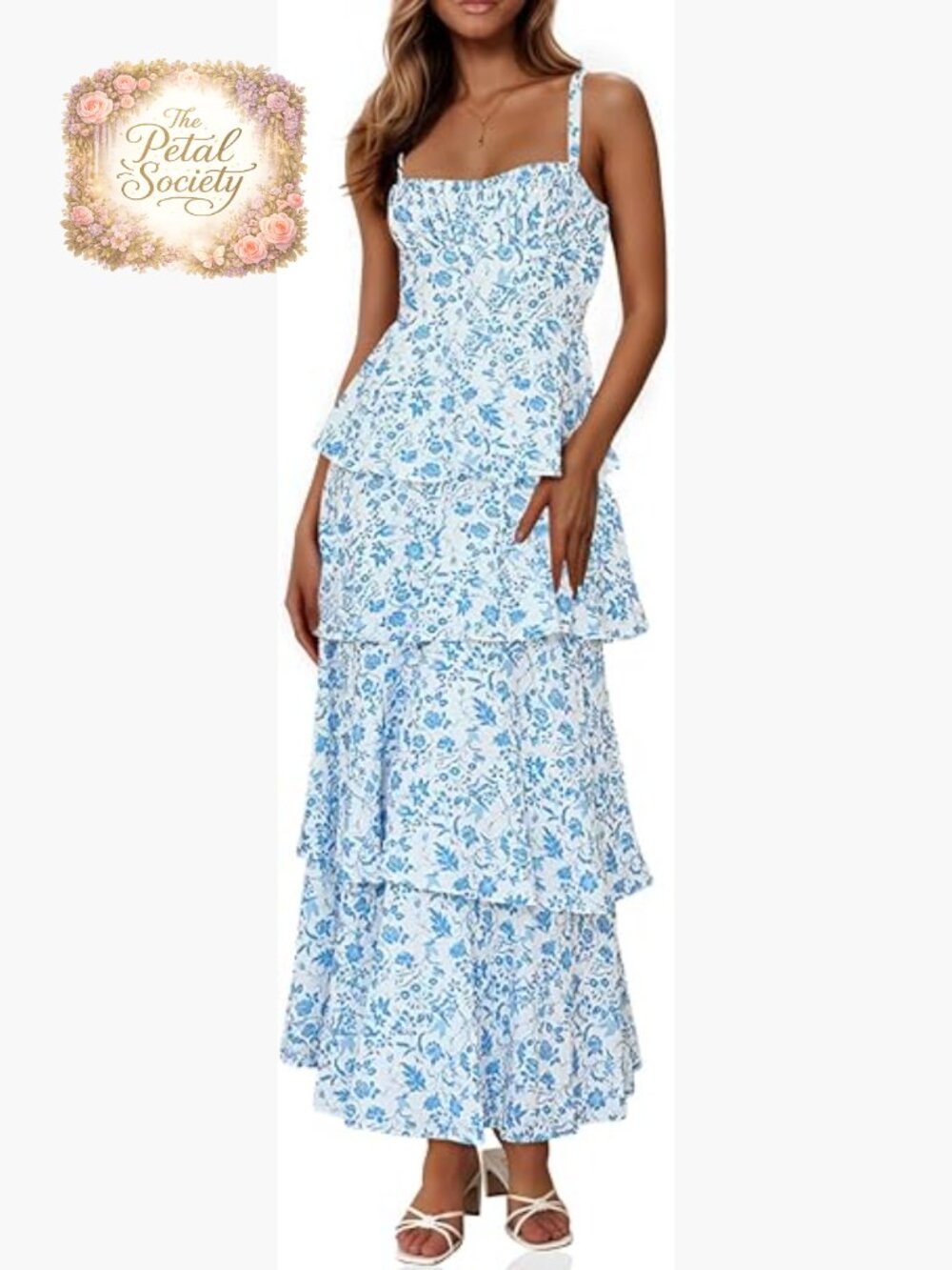 Floral Maxi Dress Spaghetti Strap Tiered Ruffle Casual Summer Boho
